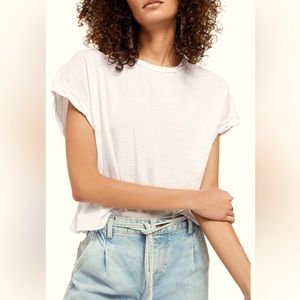 Free people white t. Super cute and loose and cropped at waist.